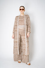 D. Exterior Stretch Knit Maxi Length Tie-Front Chevron Cardigan in Brown Melange Vancouver. Shop Online or in Store.
