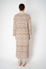 D. Exterior Stretch Knit Maxi Length Tie-Front Chevron Cardigan in Brown Melange Vancouver. Shop Online or in Store.