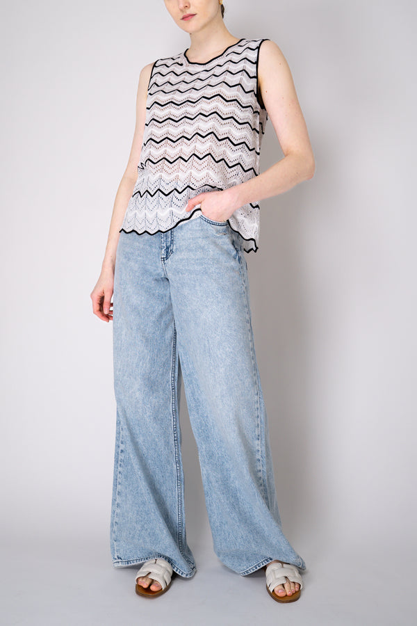 D. Exterior Stretch Knit Tank Blouse in Black and White Chevron Pattern Vancouver. Shop Online or in Store