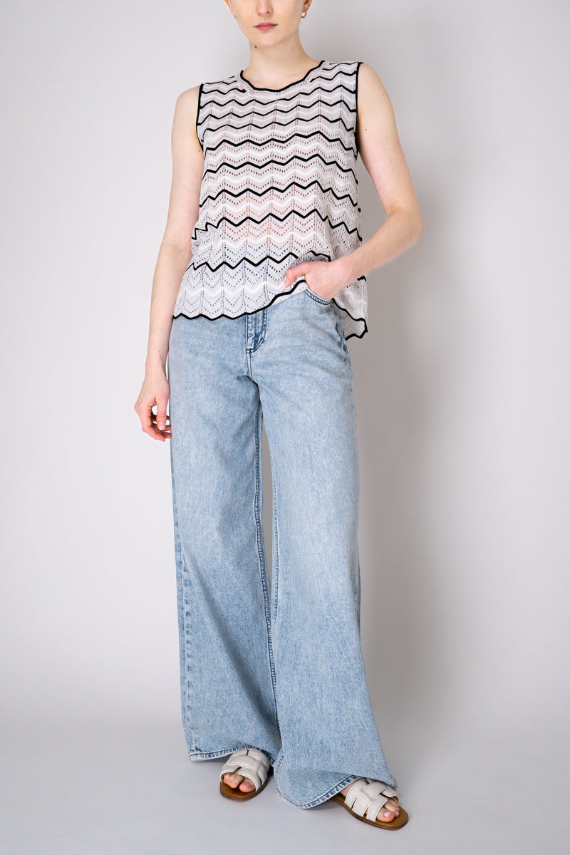 D. Exterior Stretch Knit Tank Blouse in Black and White Chevron Pattern Vancouver. Shop Online or in Store