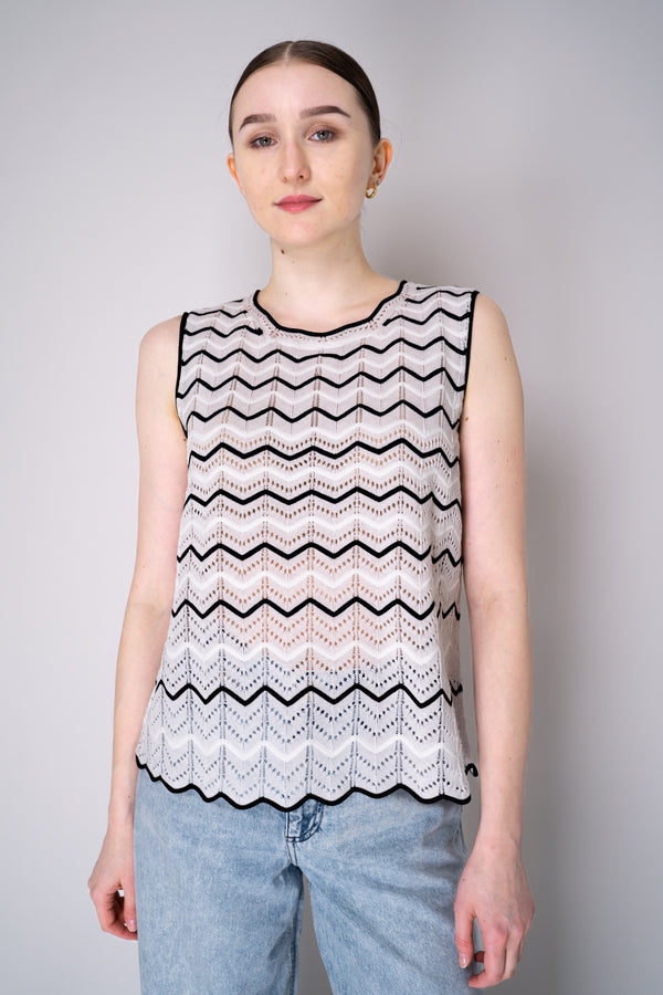 D. Exterior Stretch Knit Tank Blouse in Black and White Chevron Pattern Vancouver. Shop Online or in Store
