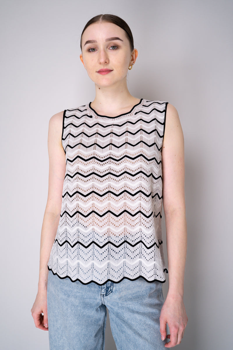 D. Exterior Stretch Knit Tank Blouse in Black and White Chevron Pattern Vancouver. Shop Online or in Store