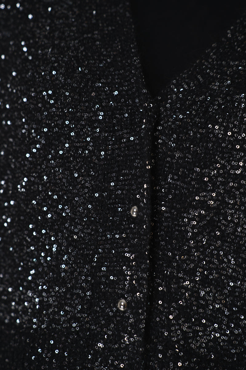 D. Exterior Stretch Knit Wool Alpaca Sequined Cardigan in Black Vancouver. Shop Online or in Store.