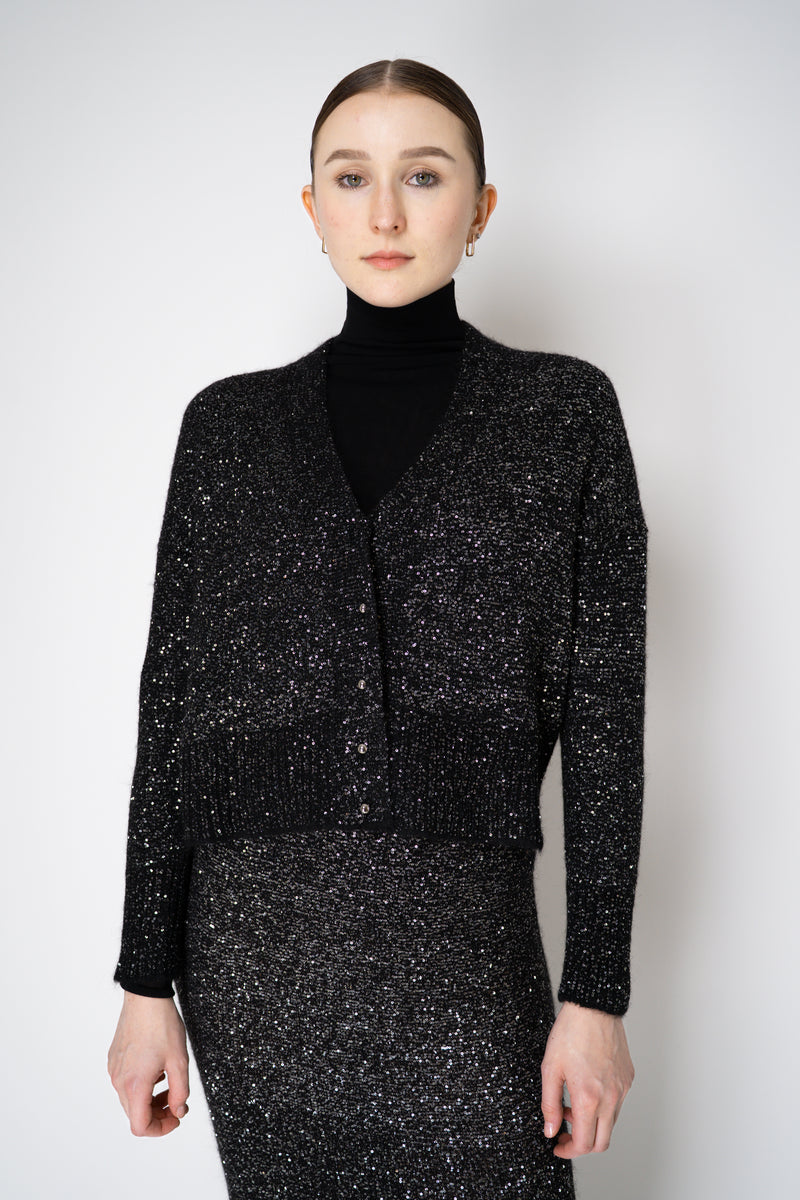 D. Exterior Stretch Knit Wool Alpaca Sequined Cardigan in Black Vancouver. Shop Online or in Store.