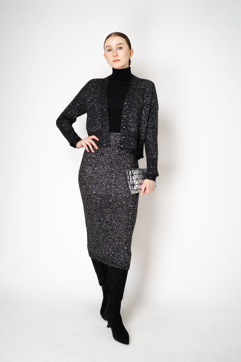 D. Exterior Stretch Knit Wool Alpaca Sequined Cardigan in Black Vancouver. Shop Online or in Store.