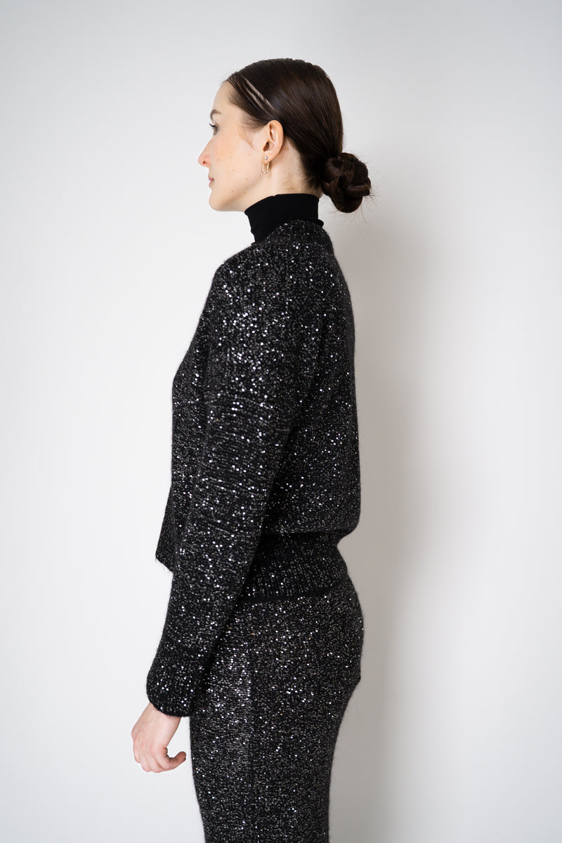 D. Exterior Stretch Knit Wool Alpaca Sequined Cardigan in Black Vancouver. Shop Online or in Store.