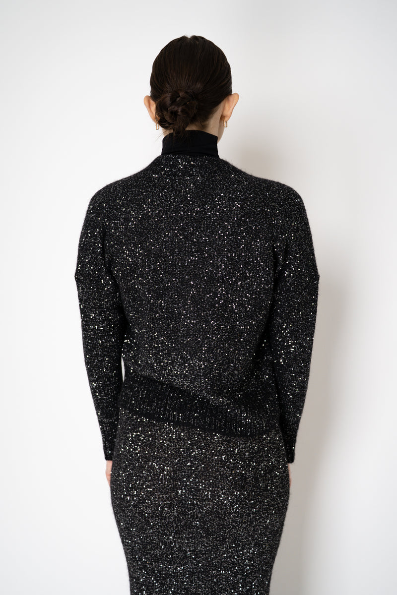 D. Exterior Stretch Knit Wool Alpaca Sequined Cardigan in Black Vancouver. Shop Online or in Store.