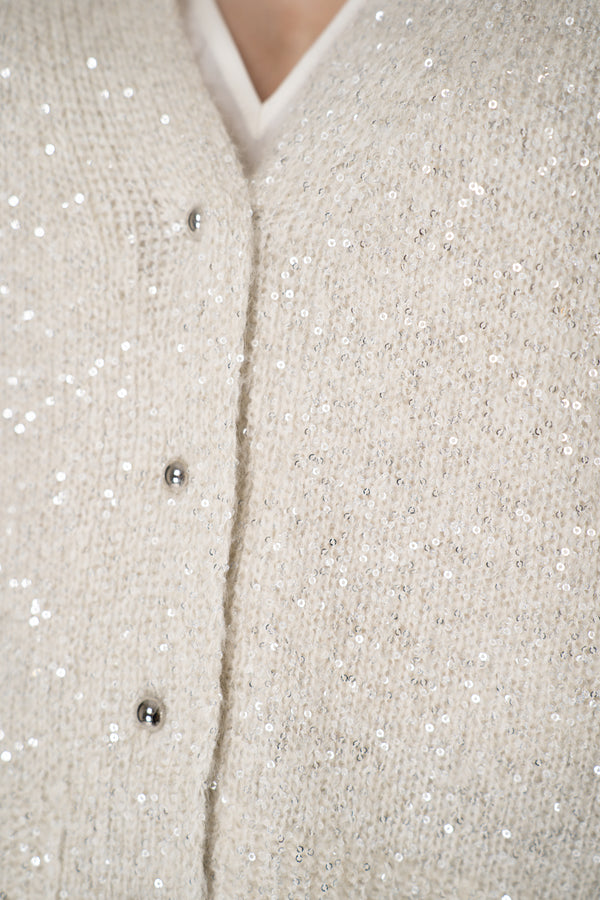 D. Exterior Stretch Knit Wool Alpaca Sequined Cardigan in Latte Vancouver. Shop Online or in Store.