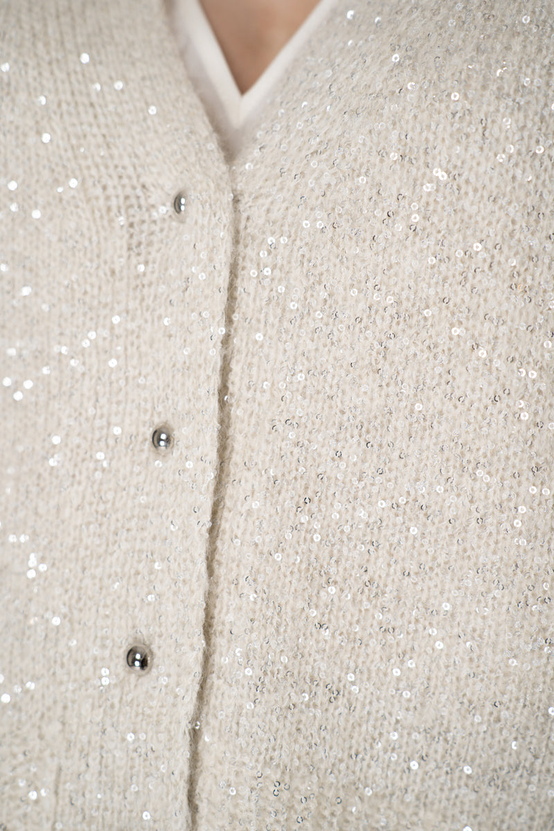D. Exterior Stretch Knit Wool Alpaca Sequined Cardigan in Latte Vancouver. Shop Online or in Store.