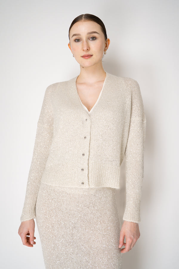 D. Exterior Stretch Knit Wool Alpaca Sequined Cardigan in Latte Vancouver. Shop Online or in Store.