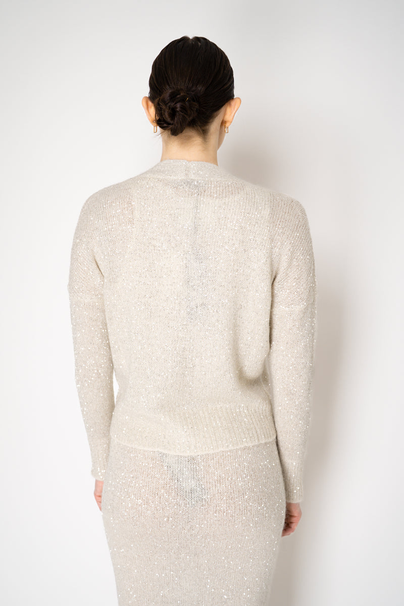 D. Exterior Stretch Knit Wool Alpaca Sequined Cardigan in Latte Vancouver. Shop Online or in Store.