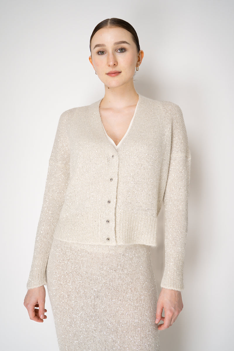 D. Exterior Stretch Knit Wool Alpaca Sequined Cardigan in Latte Vancouver. Shop Online or in Store.