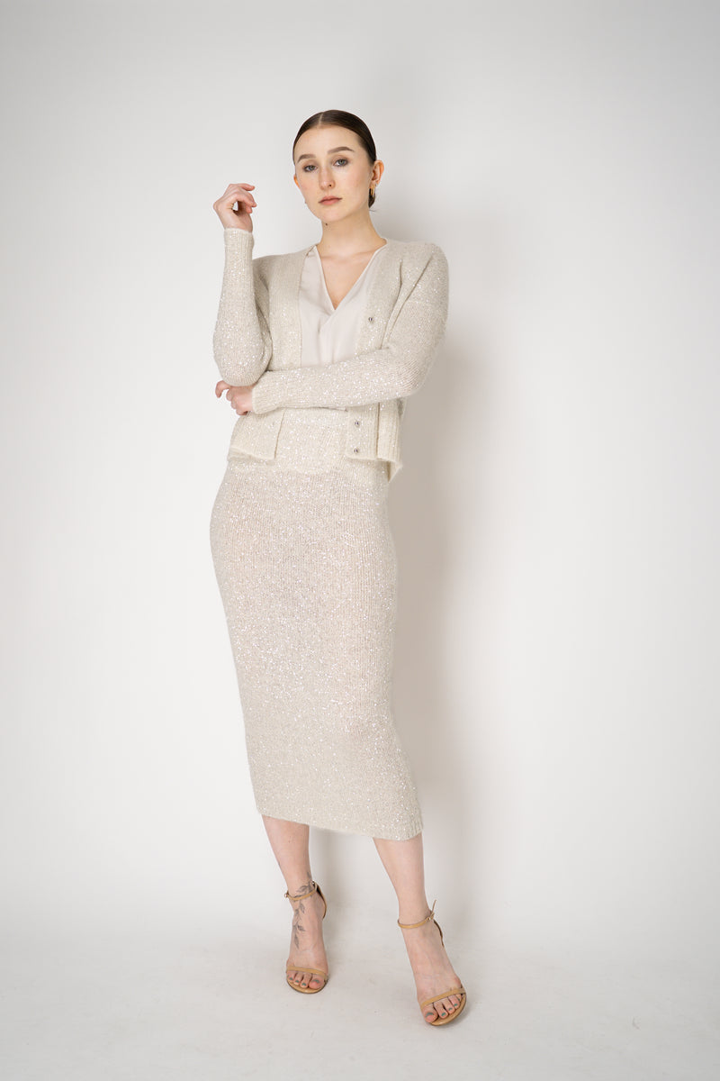 D. Exterior Stretch Knit Wool Alpaca Sequined Skirt in Latte Vancouver. Shop Online or in Store.