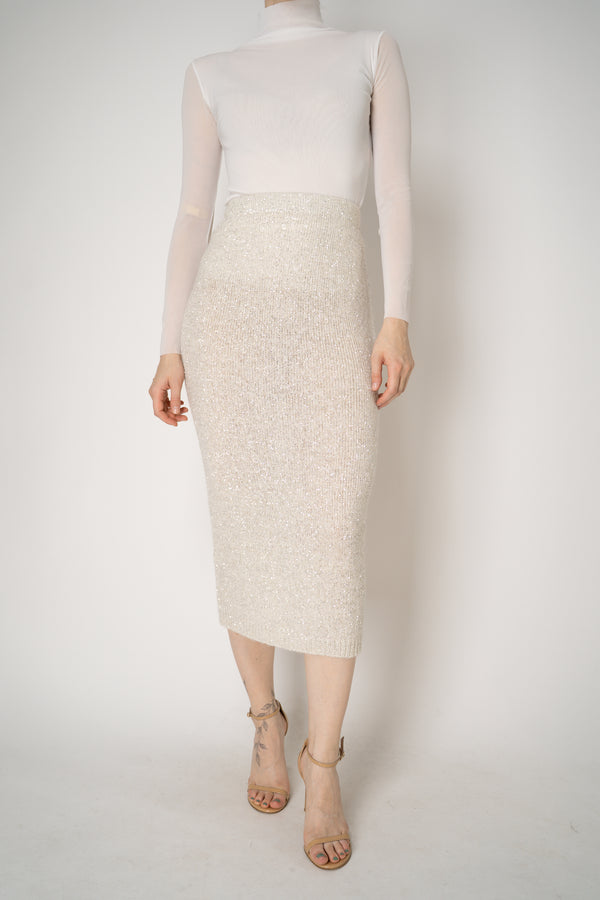 D. Exterior Stretch Knit Wool Alpaca Sequined Skirt in Latte Vancouver. Shop Online or in Store.