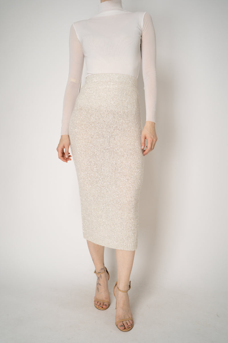 D. Exterior Stretch Knit Wool Alpaca Sequined Skirt in Latte Vancouver. Shop Online or in Store.