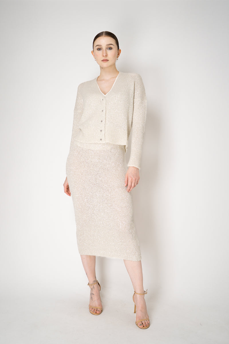 D. Exterior Stretch Knit Wool Alpaca Sequined Skirt in Latte Vancouver. Shop Online or in Store.