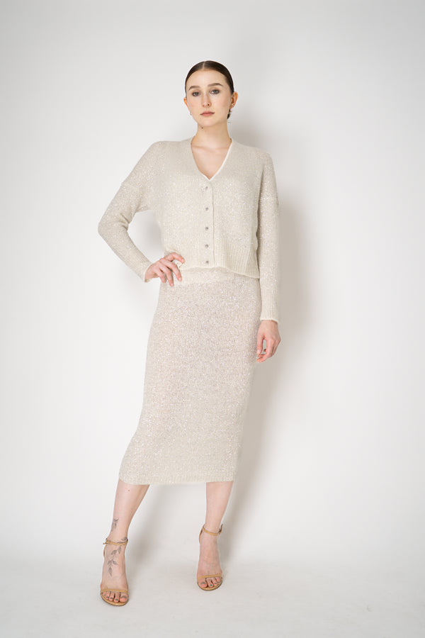 D. Exterior Stretch Knit Wool Alpaca Sequined Skirt in Latte Vancouver. Shop Online or in Store.
