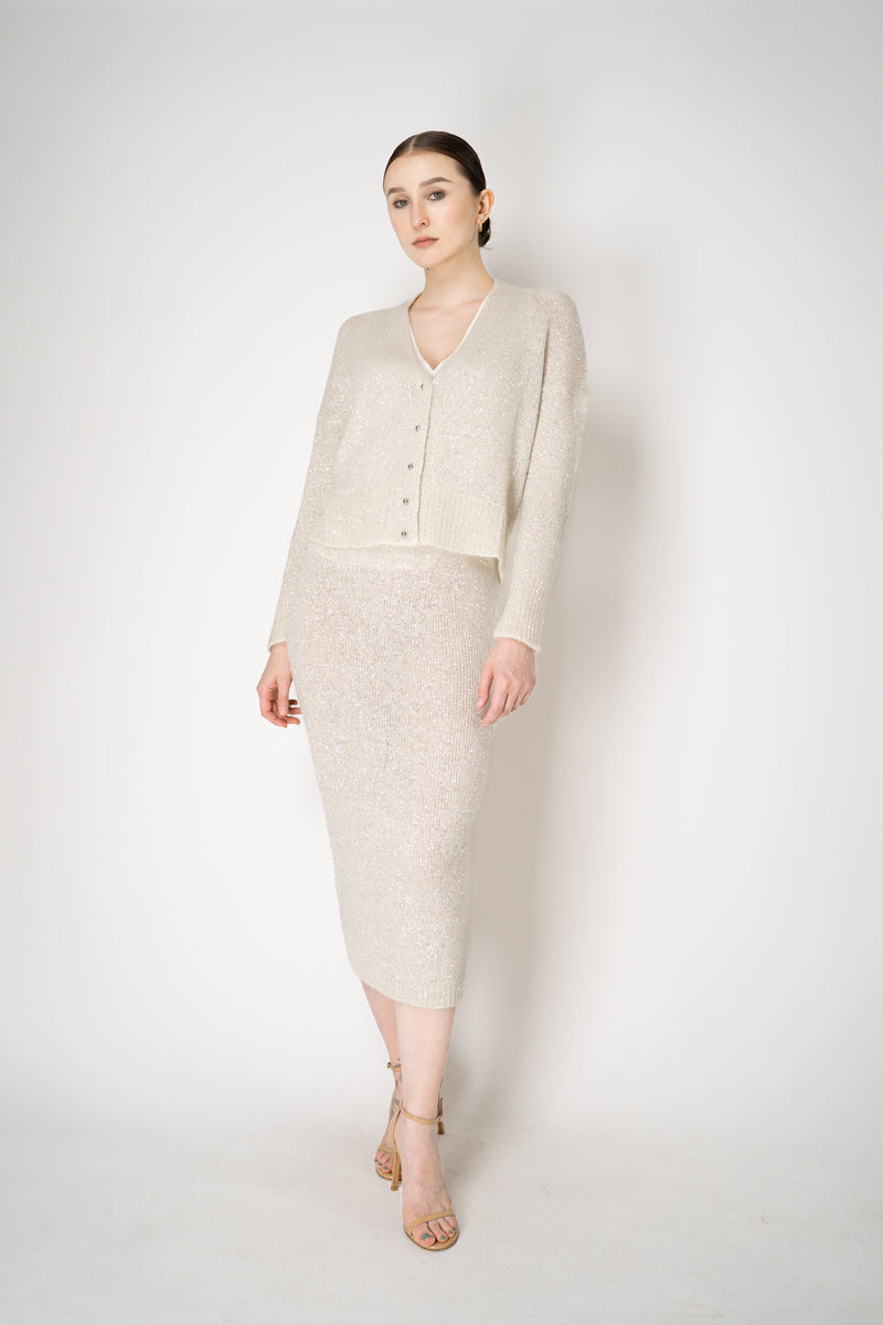 D. Exterior Stretch Knit Wool Alpaca Sequined Skirt in Latte Vancouver. Shop Online or in Store.