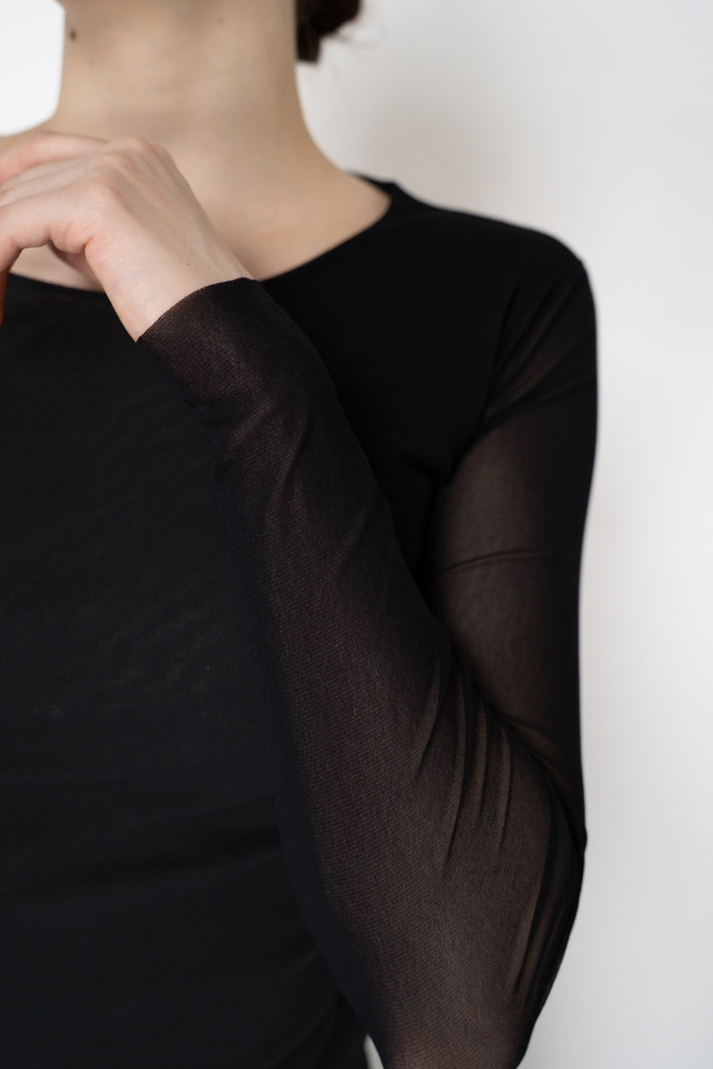 D. Exterior Stretch Tulle Crew Neck Top in Black Vancouver. Shop Online or in Store.