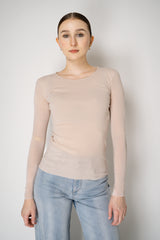 D. Exterior Stretch Tulle Crew Neck Top in Nude Pink Vancouver. Shop Online or in Store.