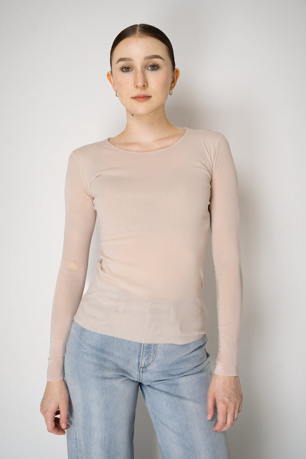 D. Exterior Stretch Tulle Crew Neck Top in Nude Pink Vancouver. Shop Online or in Store.