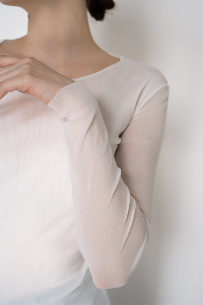 D. Exterior Stretch Tulle Crew Neck Top in White Vancouver. Shop Online or in Store.