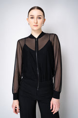 D. Exterior Stretch Tulle Sheer Bomber Jacket in Black Vancouver. Shop Online or in Store.