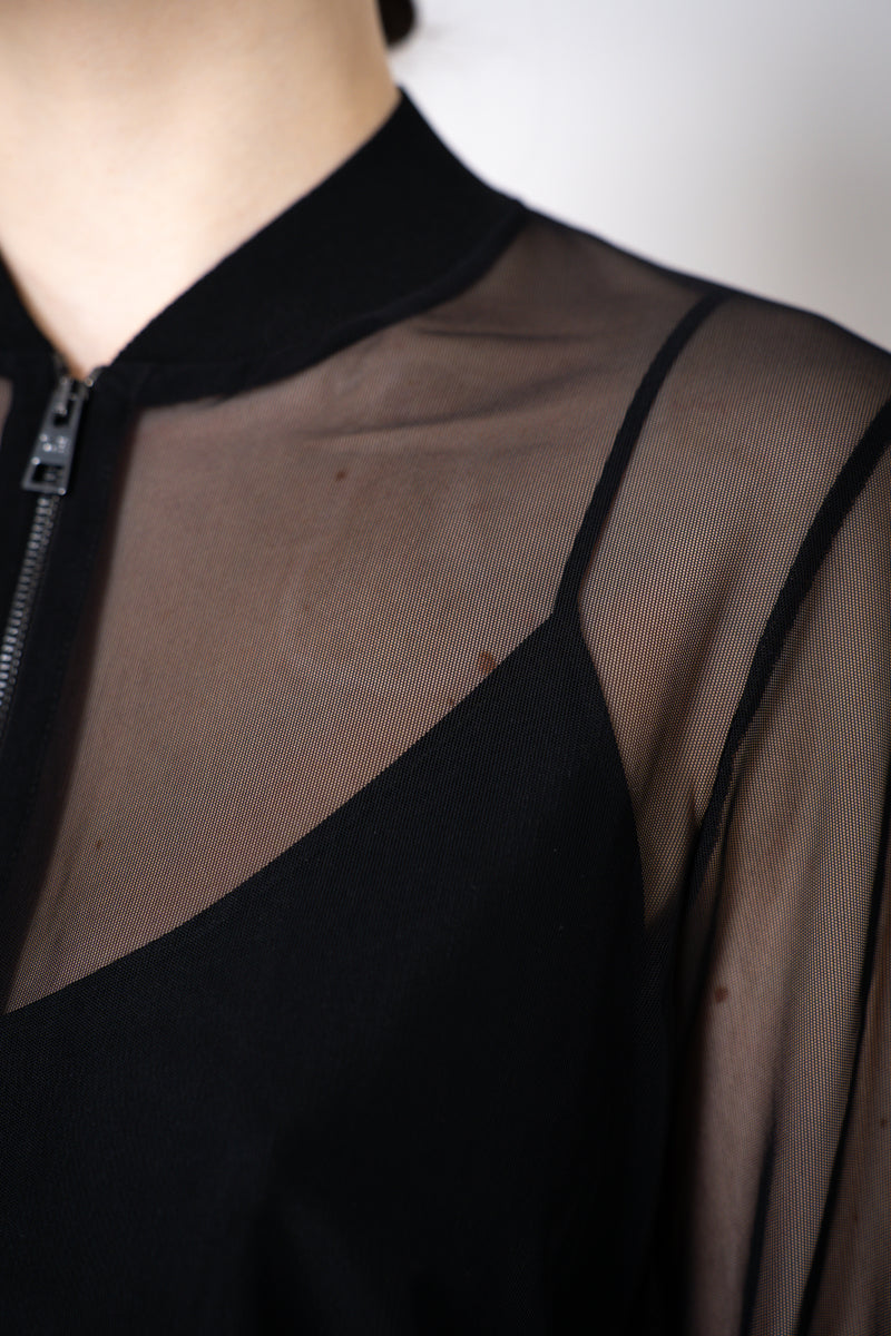 D. Exterior Stretch Tulle Sheer Bomber Jacket in Black Vancouver. Shop Online or in Store.