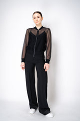 D. Exterior Stretch Tulle Sheer Bomber Jacket in Black Vancouver. Shop Online or in Store.