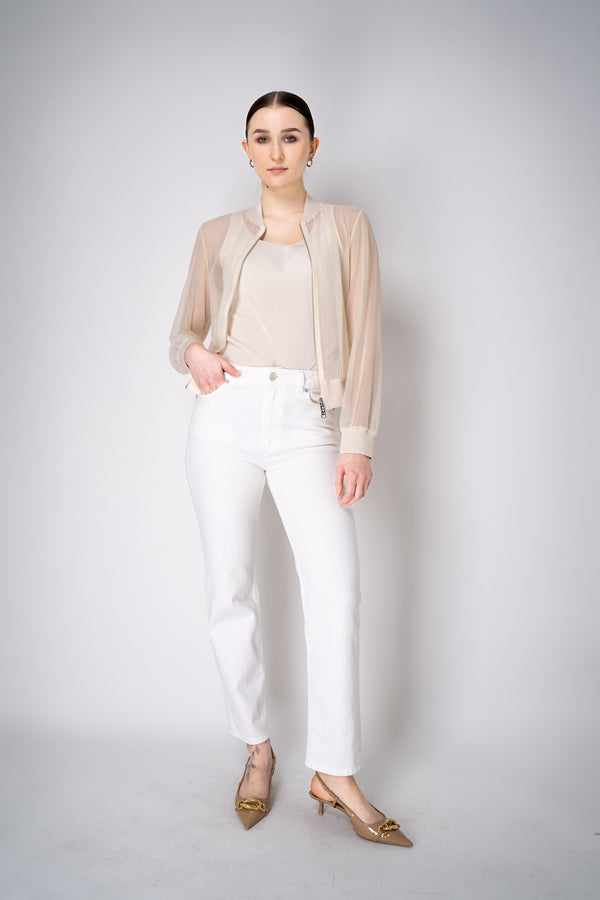 D. Exterior Stretch Tulle Sheer Bomber Jacket in Butter Vancouver. Shop Online or in Store.