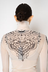 D. Exterior Stretch Tulle Turtleneck Henna Tattoo Top in White and Black Vancouver. Shop Online or in Store.