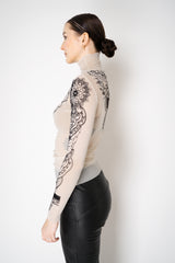 D. Exterior Stretch Tulle Turtleneck Henna Tattoo Top in White and Black Vancouver. Shop Online or in Store.