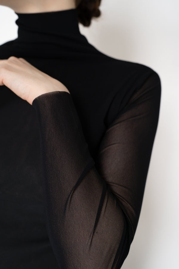 D. Exterior Stretch Tulle Turtleneck Top in Black Vancouver. Shop Online or in Store.