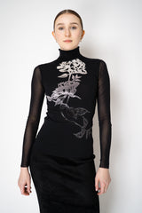 D. Exterior Stretch Tulle Turtleneck with Floral Silver Velvet Print in Black Vancouver. Shop Online or in Store.