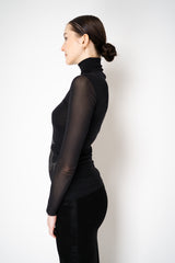 D. Exterior Stretch Tulle Turtleneck with Floral Silver Velvet Print in Black Vancouver. Shop Online or in Store.
