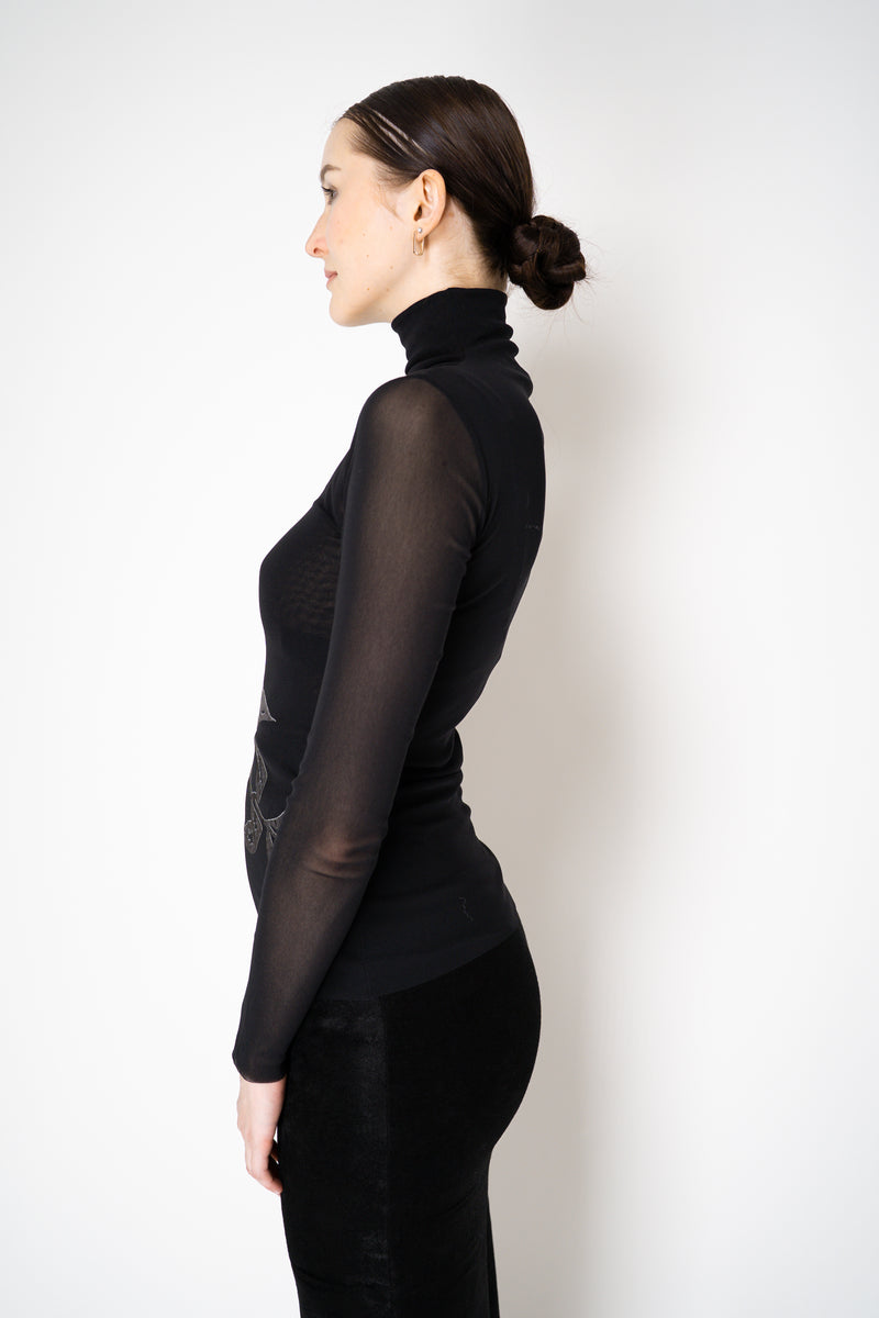 D. Exterior Stretch Tulle Turtleneck with Floral Silver Velvet Print in Black Vancouver. Shop Online or in Store.