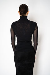 D. Exterior Stretch Tulle Turtleneck with Floral Silver Velvet Print in Black Vancouver. Shop Online or in Store.