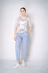 D. Exterior Stretch Tulle White Top with Silver Metallic Foil Appliqué Vancouver. Shop Online or in Store.