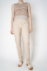 D. Exterior Tapered Leg Linen Trousers with Brilliant Beading Pockets in Beige Vancouver. Shop Online or in Store.