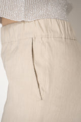 D. Exterior Tapered Leg Linen Trousers with Brilliant Beading Pockets in Beige Vancouver. Shop Online or in Store.