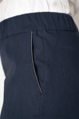 D. Exterior Tapered Leg Linen Trousers with Brilliant Beading Pockets in Navy Vancouver. Shop Online or in Store.