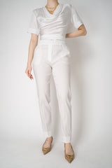 D. Exterior Tapered Leg Linen Trousers with Brilliant Beading Pockets in White Vancouver. Shop Online or in Store.