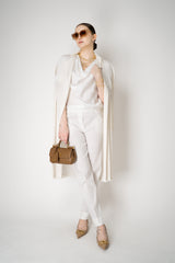 D. Exterior Tapered Leg Linen Trousers with Brilliant Beading Pockets in White Vancouver. Shop Online or in Store.