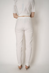 D. Exterior Tapered Leg Linen Trousers with Brilliant Beading Pockets in White Vancouver. Shop Online or in Store.