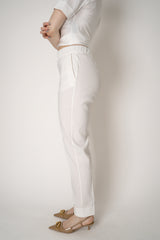 D. Exterior Tapered Leg Linen Trousers with Brilliant Beading Pockets in White Vancouver. Shop Online or in Store.