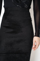 D. Exterior Velour Knit Pencil Skirt in Black Vancouver. Shop Online or in Store.