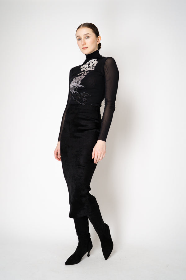 D. Exterior Velour Knit Pencil Skirt in Black Vancouver. Shop Online or in Store.