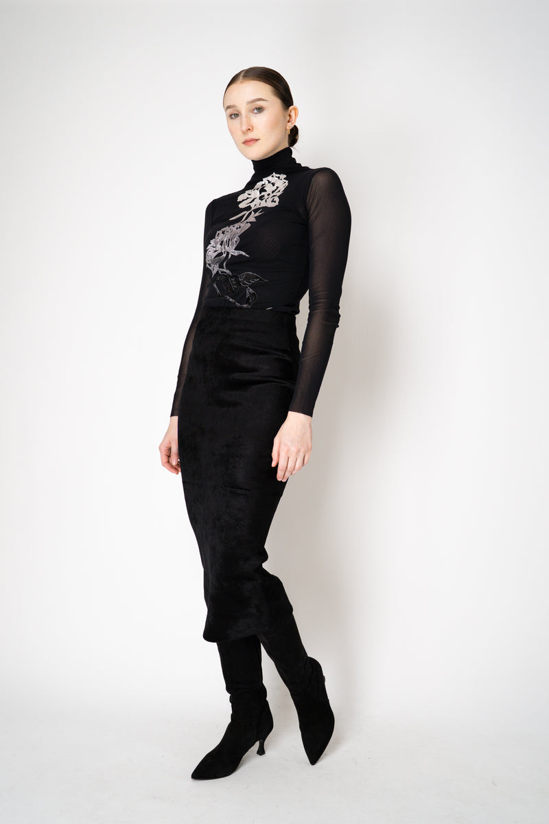 D. Exterior Velour Knit Pencil Skirt in Black Vancouver. Shop Online or in Store.
