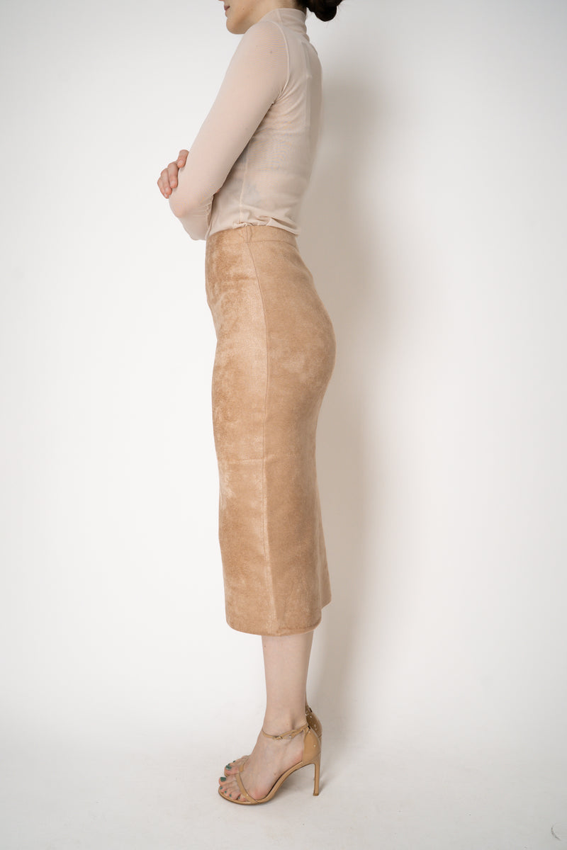 D. Exterior Velour Knit Pencil Skirt in Nude Vancouver. Shop Online or in Store.
