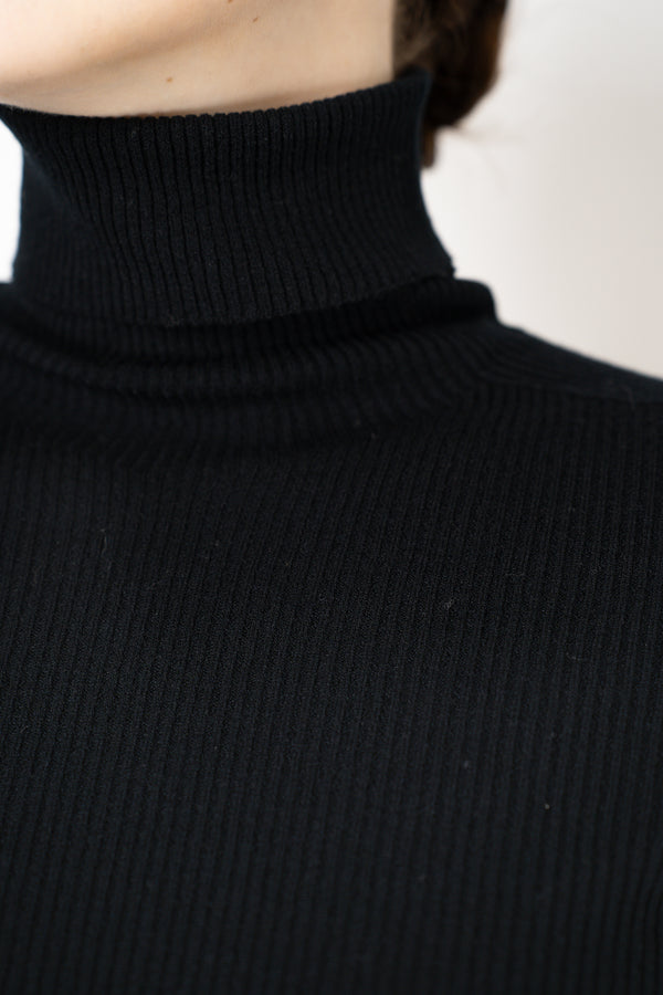 D. Exterior Virgin Wool Knit Ribbed Turtleneck in Black Vancouver. Shop Online or in Store.